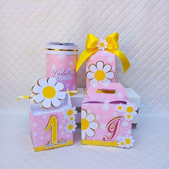 Kit 60 Caixas Personalizado Margaridas
