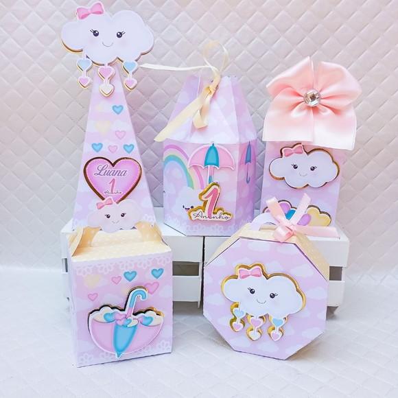 Kit 60 Caixas Personalizado Chuva de Amor/ Benção