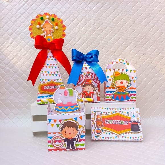 Kit 60 Caixas Personalizado Circo Menino