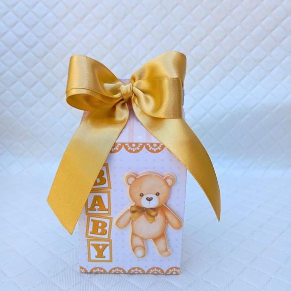 Caixa Milk Box Personalizado Chá Revelação Ursinho Dourado