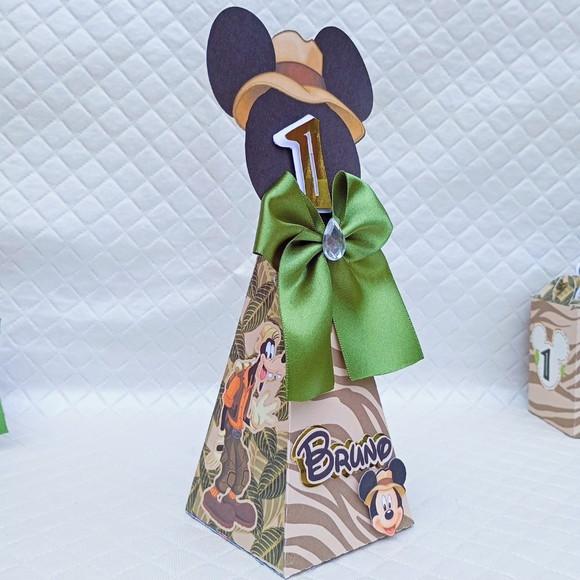 Caixa Cone/pirâmide Personalizado Mickey Safari - 20 Peças