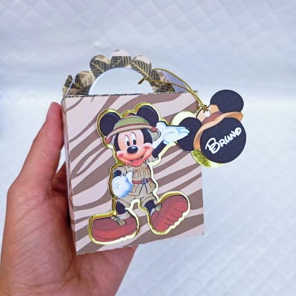Caixa Lanchinho Personalizado Mickey Safari Luxo - 20 Peças