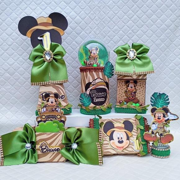 Kit 24 Caixas Personalizados Mickey Safari Luxo