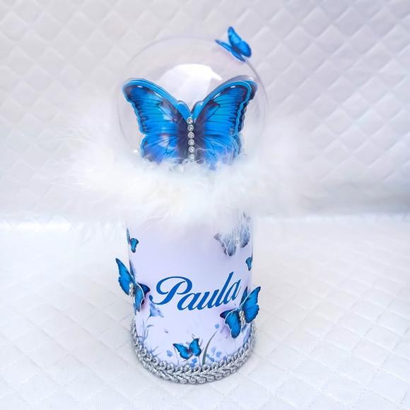 Cofrinho Personalizado Borboleta Azul Luxo - 10 Peças