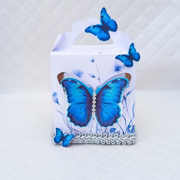 Caixa Lanchinho Personalizado Borboleta Azul Luxo -10 Peças