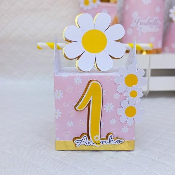 Caixa Canudo Personalizado Margaridas - 20 Peças