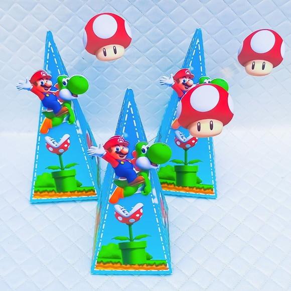 Caixa Cone/pirâmide Personalizado Mario Bros -20 Peças