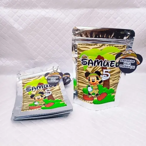 Saquinho Metalizado Personalizado Mickey Safari - P