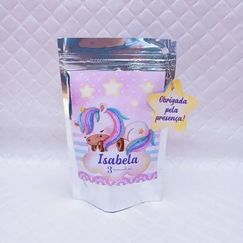 Kit 30 Saquinho Metalizado Personalizado Unicórnio - P