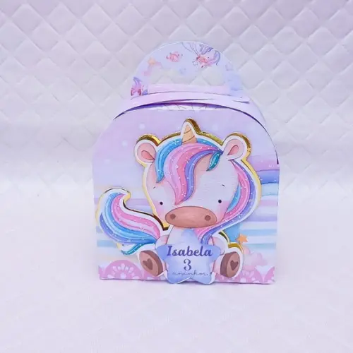 Caixa Maleta Personalizado Unicórnio Candy Collor