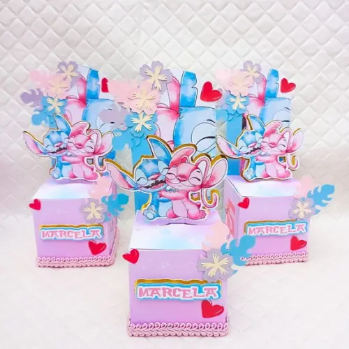 Caixa Cenário Lillo Stitch Luxo Aquarelado - 10 Peças