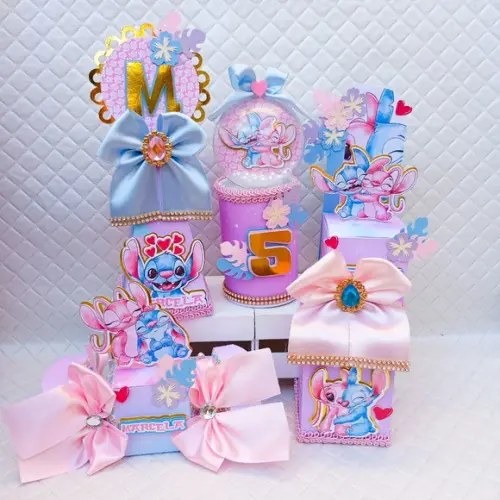 Kit 20 Caixas Personalizado Lillo Stitch Luxo Aquarelado