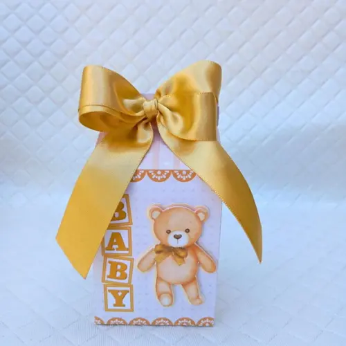 Caixa Milk Box Personalizado Chá Revelação Ursinho Dourado
