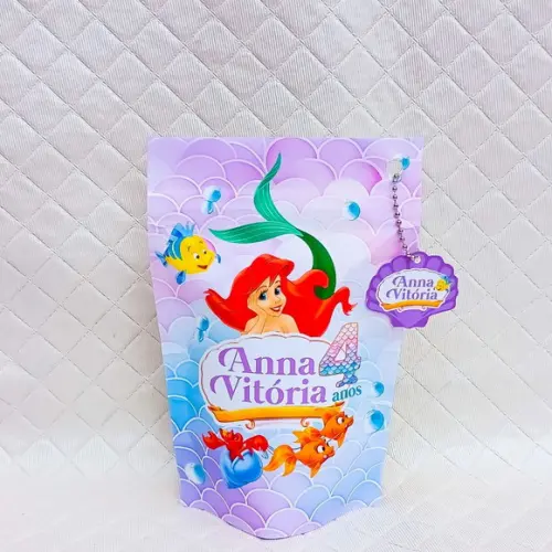 Saquinho Metalizado Personalizado Princesa Sereia Ariel - P