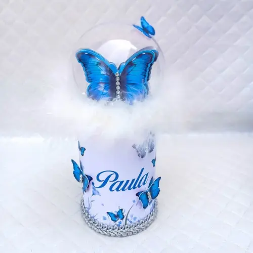 Cofrinho Personalizado Borboleta Azul Luxo - 10 Peças