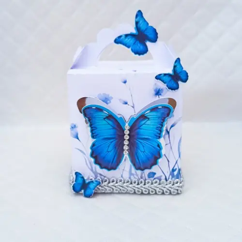 Caixa Lanchinho Personalizado Borboleta Azul Luxo -10 Peças