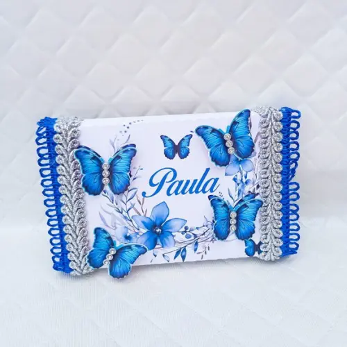 Caixa Kit Kat Personalizado Borboleta Azul Luxo- 10 Peças