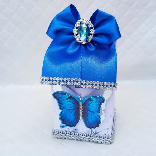 Caixa Milk Box Personalizado Borboleta Azul Luxo - 10 Peças