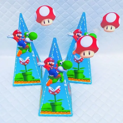 Caixa Cone/pirâmide Personalizado Mario Bros -20 Peças