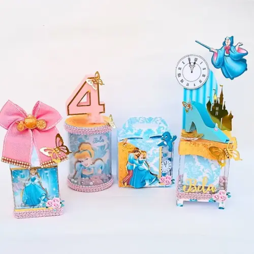 Kit 15 Caixas Personalizado Cinderela Premium (20 Itens)