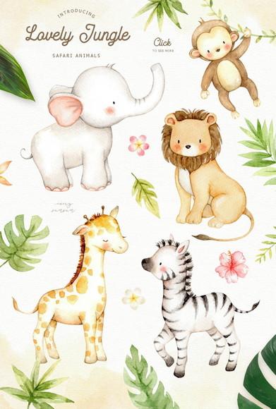 Kit Digital Safari Aquarela Lovely Jungle