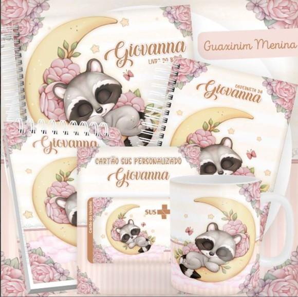 Combo Caderneta e Livro Guaxinim Menina Arquivo Digital