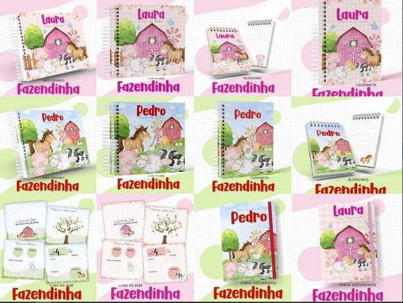 Combo Caderneta e Livros Fazendinha Menina e Menino