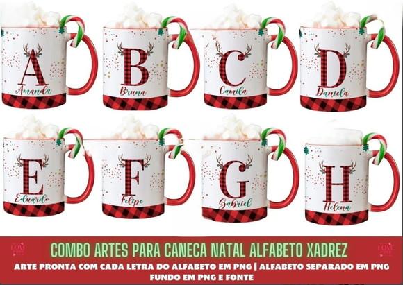Combo Artes para Caneca Natal Alfabeto Xadrez