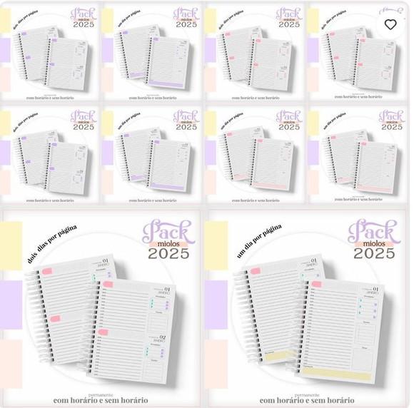 Pack Miolo Agenda Feminina 2025 Arquivo Digital