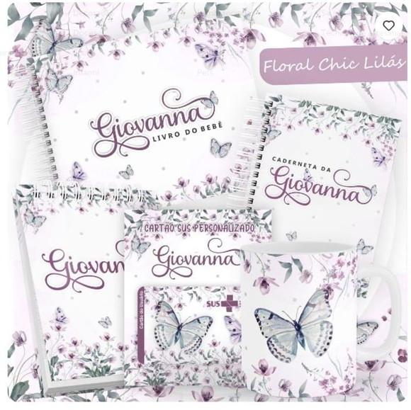 Combo Caderneta e Livro Floral Chic Lilás Arquivo Digital