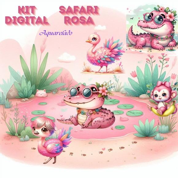 Kit Digital Safari Rosa Aquarelado