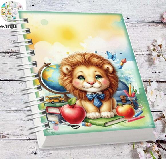 Volta às Aulas Arquivo Digital Combo Agenda Leão, Aquarela