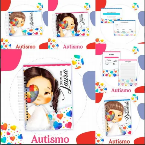 Combo Caderneta e Livros Autismo Menina e Menino