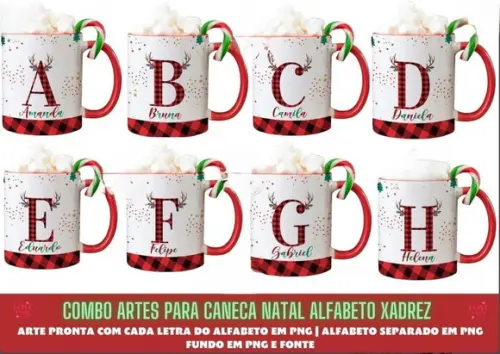 Combo Artes para Caneca Natal Alfabeto Xadrez