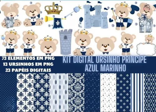 Kit Digital Ursinho Príncipe Azul Marinho
