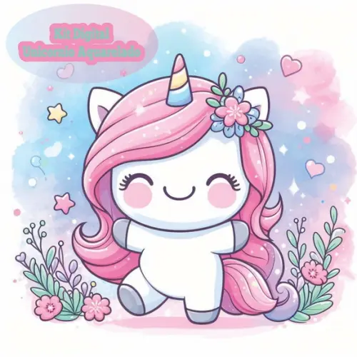 Kit Digital de Unicórnio Kawaii