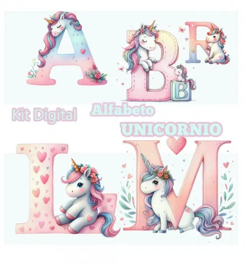 Kit Digital Alfabeto Unicornio, Dia dos Namorados 001