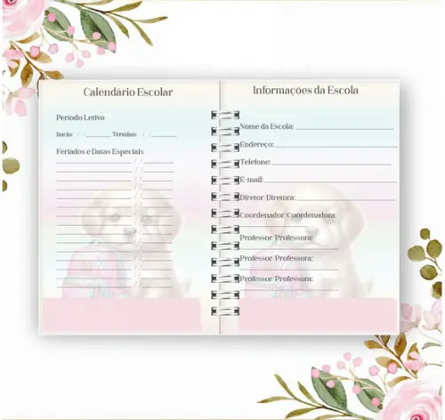 Arquivo Digital Combo Agenda Escolar Cachorrinho Aquarelado