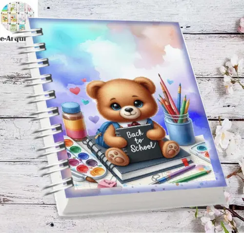 Volta às Aulas Arquivo Digital Combo Agenda Urso, Aquarela
