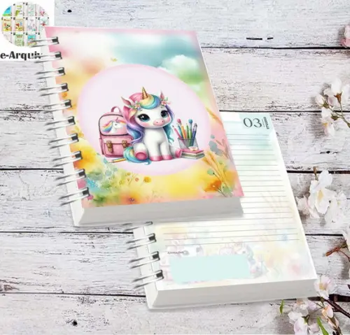 Volta às Aulas Arquivo Digital Combo Agenda Unicornio