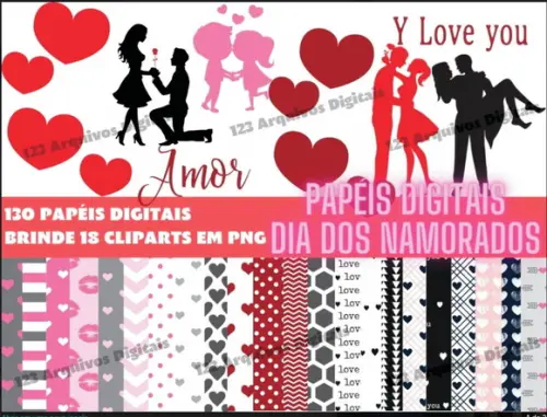Combo Papéis Digitais - Dia dos Namorados
