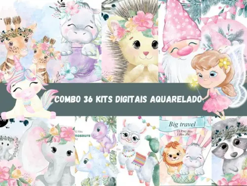 Combo 36 Kits Digitais Aquarelado