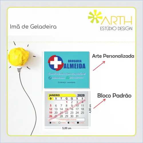 Imã de Geladeira Personalizado c/ Calendário 2026 1.000und