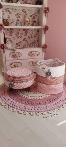 Kit Infantil Tapete de 1 Metro, Puff e Cesto