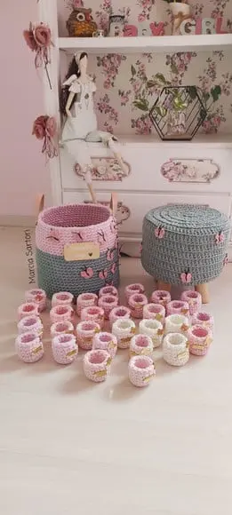 Kit Infantil de Cesto, Puff e Lembrancinha Maternidade
