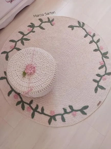 Kit Tapete de Crochê e Puff