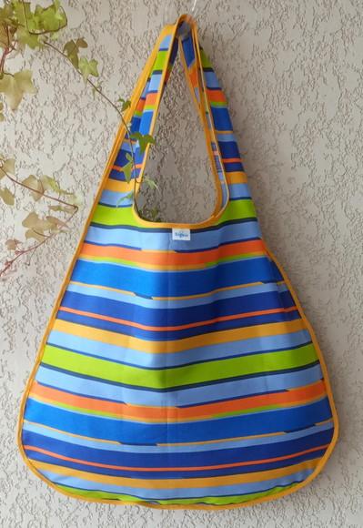 Bolsa Sacola em Tecido Beguis Azul Celeste Listada