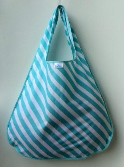 Bolsa Sacola em Tecido Beguis Azul Esverdeado Listada