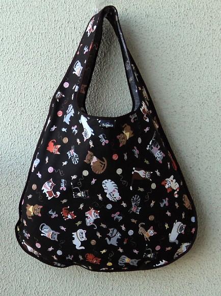 Bolsa Sacola em Tecido Beguis Preta Gatos
