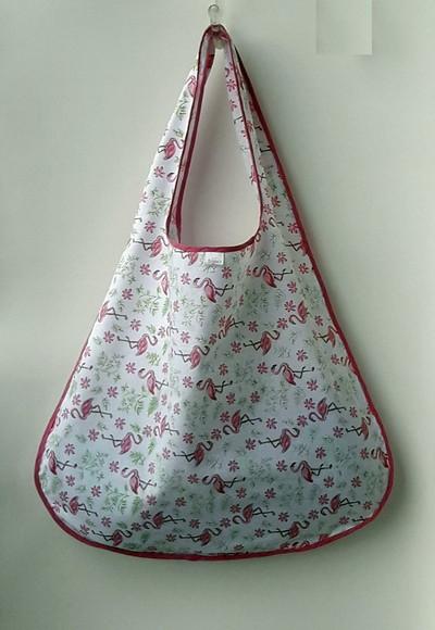 Bolsa Sacola em Tecido Beguis Branca e Flamingo